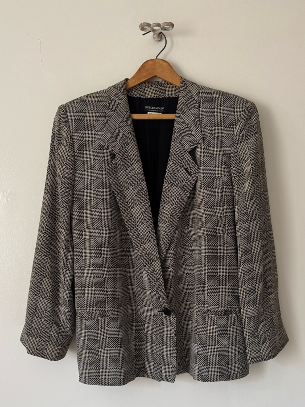 Vintage Giorgio Armani Black Label Silk Plaid Blazer Oversized Double Breasted